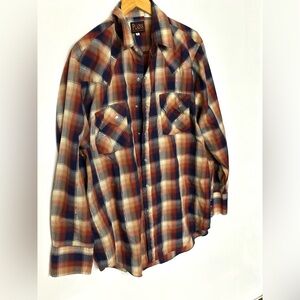 Men's Plains Pearl Snap Plaid Shirt-‎ Blue and Brown size large